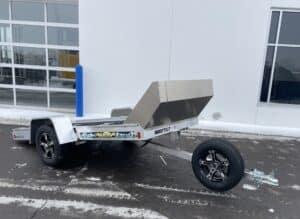 front 3/4 Tilt Bed Snowmobile Trailer tilted back in ramp position