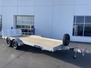 front 3/4 view of aluminum utility trailer