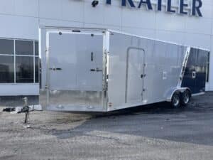 7.5x27 (22+5) Aluminum Enclosed Snowmobile Trailer- Silver/Blue