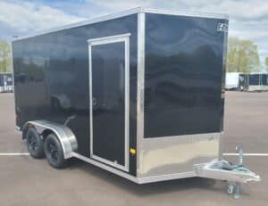 7.4x14 Aluminum Enclosed Cargo Trailer - 7' Interior - Black w/Elite Escape Door